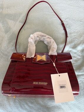 Mac Duggal Crocodile Leather Tote Bag With Gold Hardware